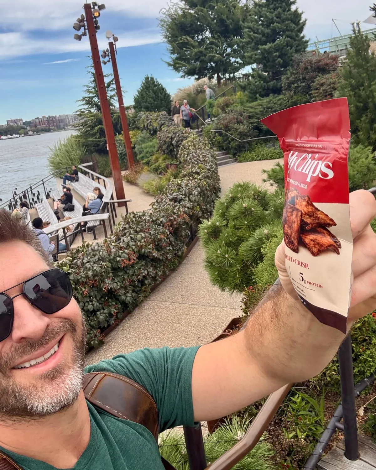 Eben Bayer holding a bag of Bacon MyChips
