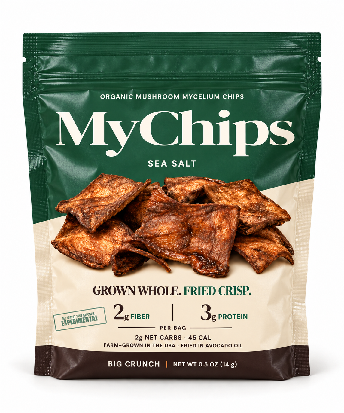 MyChips Sea Salt green half-ounce pouch with the September 15 packaging artwork